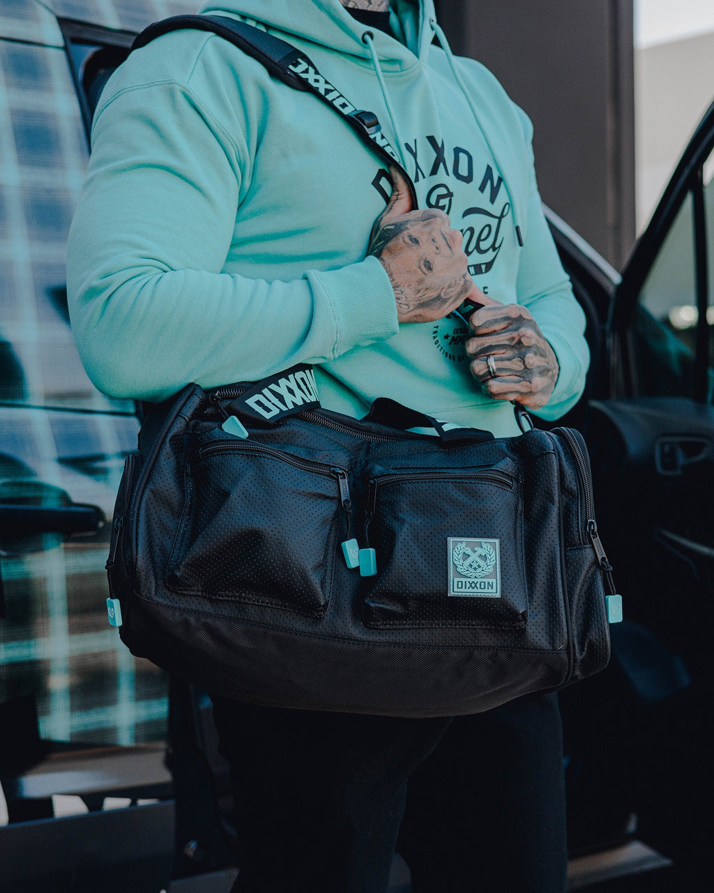 Duffel Bag - Black Perforated Leather