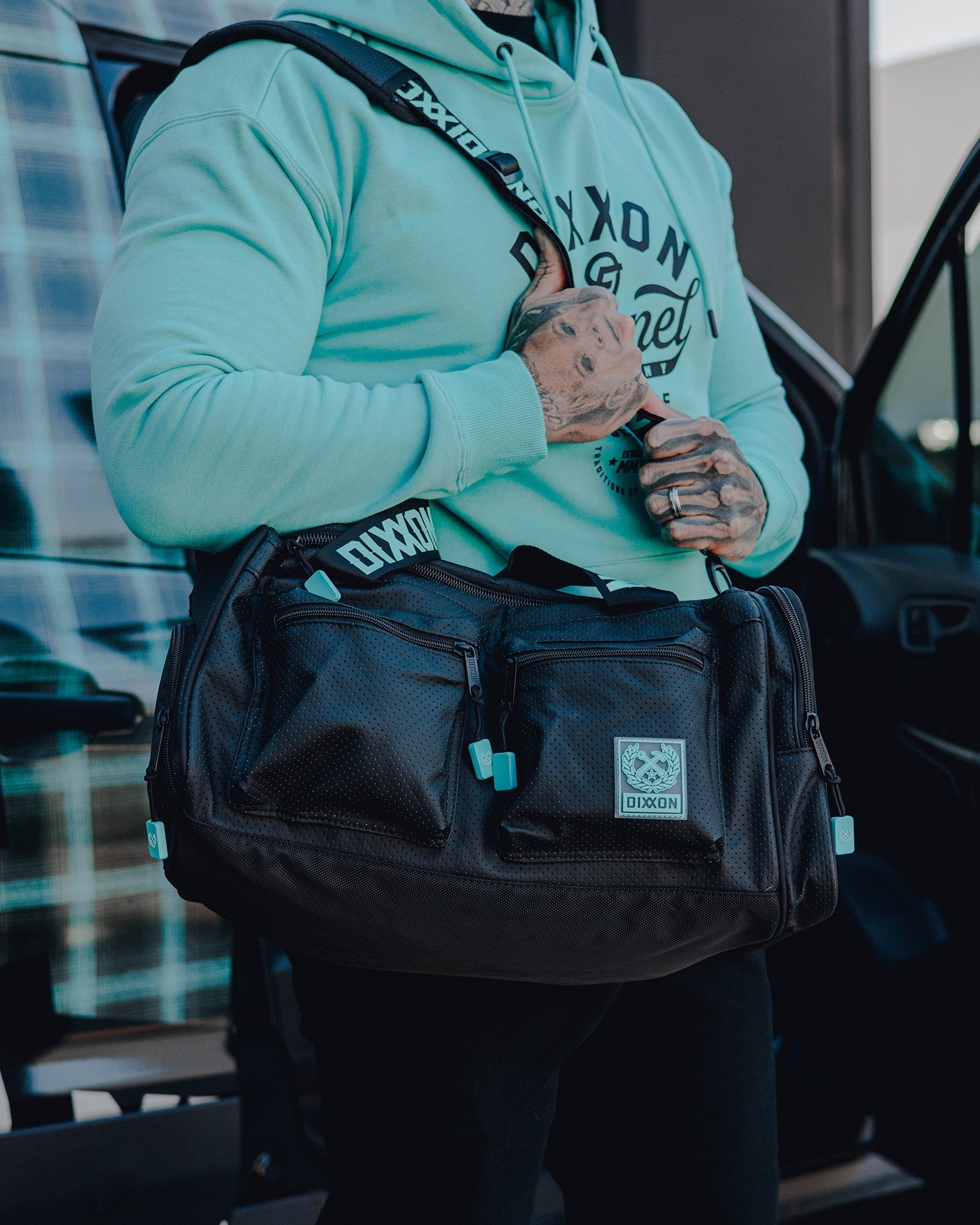 Duffel Bag - Black Perforated Leather