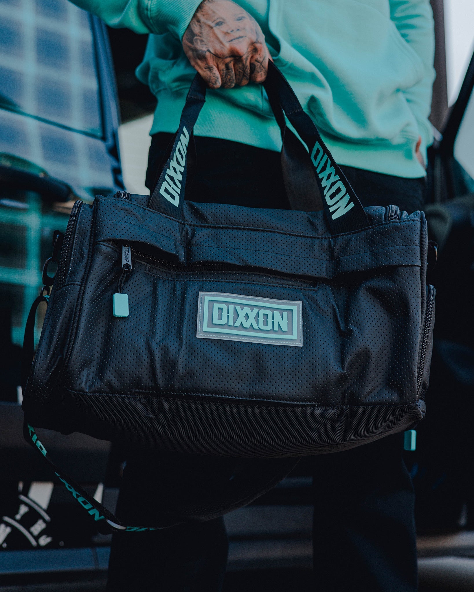 Duffel Bag - Black Perforated Leather