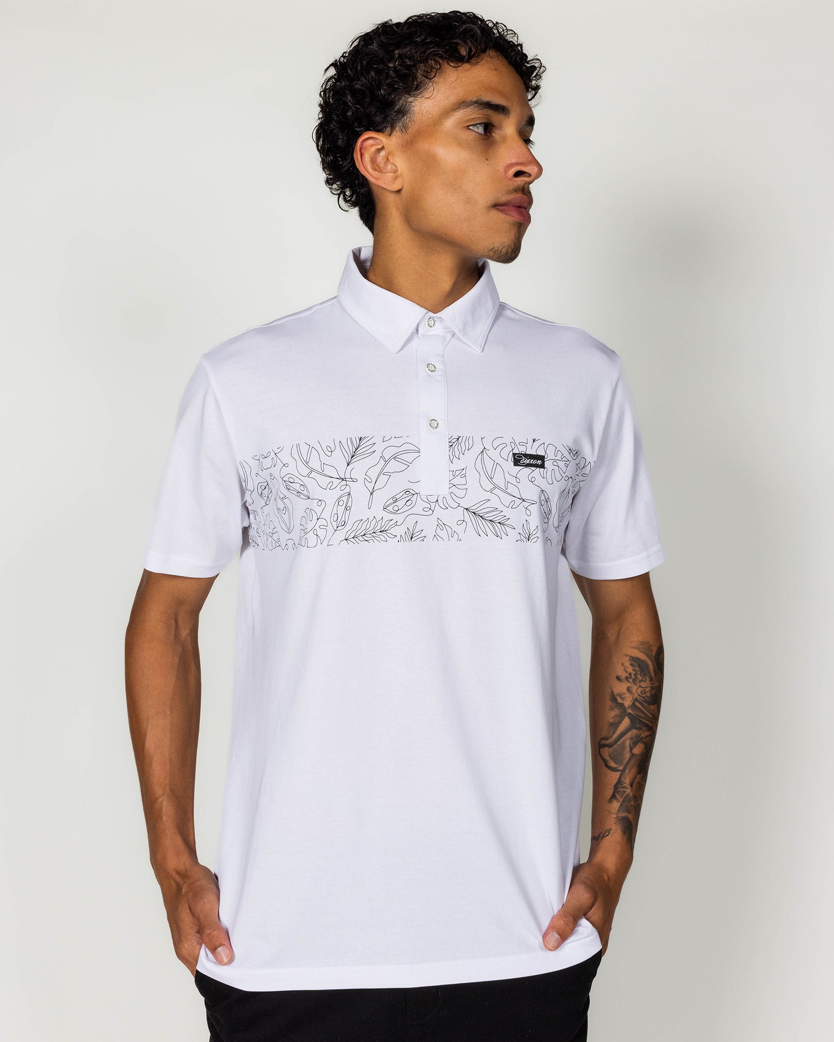 White Floral Premium Polo - White
