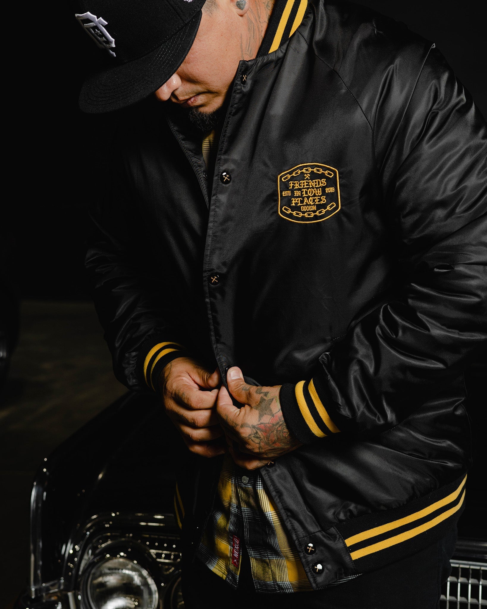 Friends in Low Places Nylon Varsity Jacket - Black