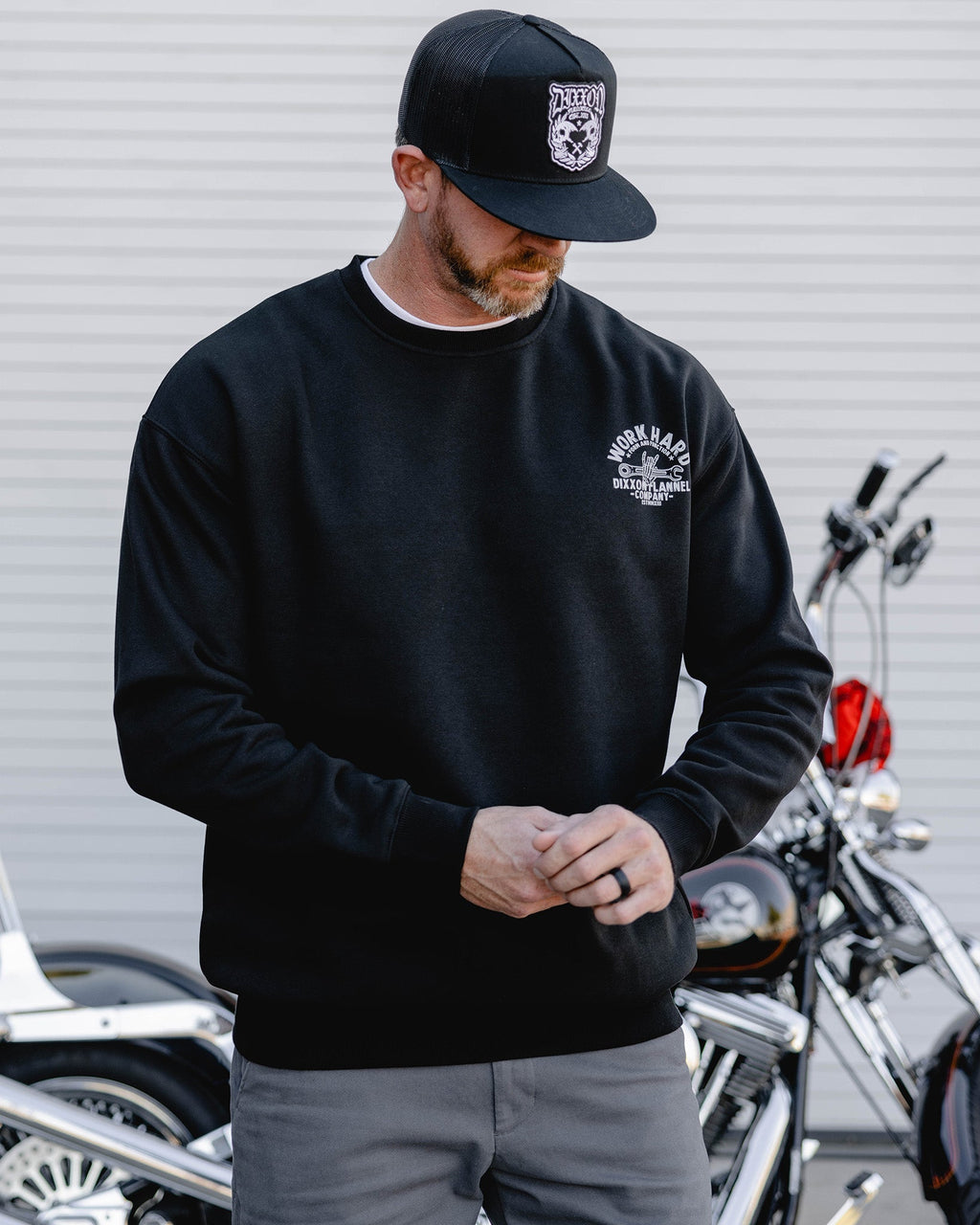 Gray Skeleton Wrench Crewneck Sweatshirt - Black