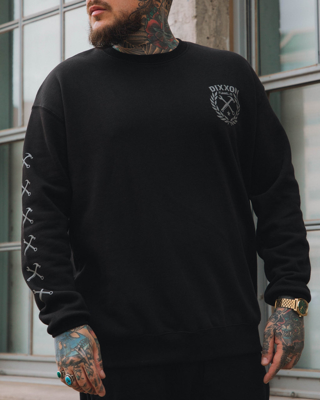 Gray Sketchy Crest Crewneck Sweatshirt - Black