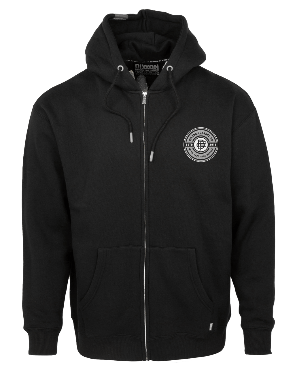 Gray & White Work Hard Badge Zip Up Hoodie - Black