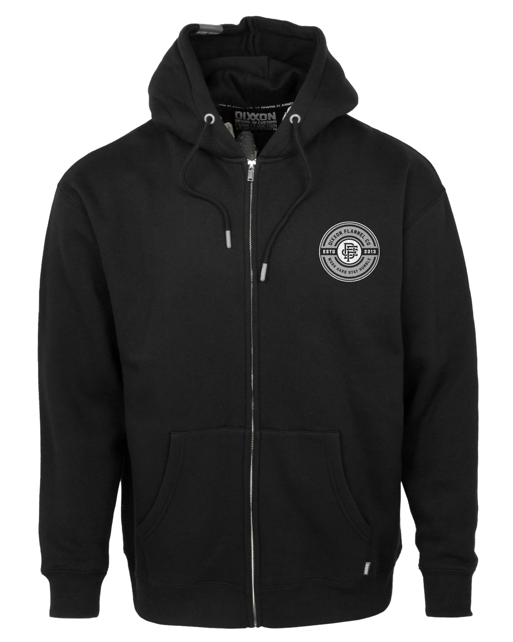 Gray & White Work Hard Badge Zip Up Hoodie - Black