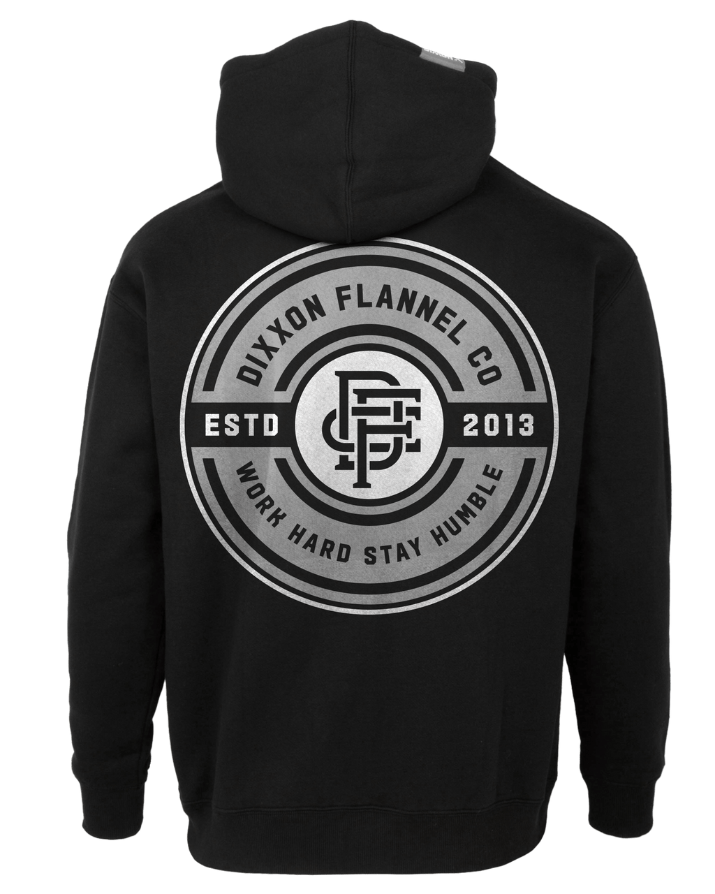Gray & White Work Hard Badge Zip Up Hoodie - Black