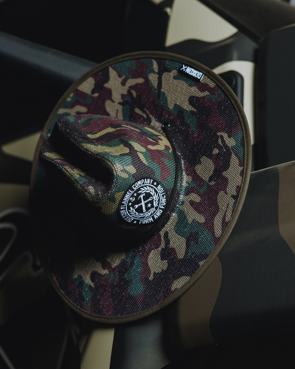 Green Camo Straw Sun Hat - Black & Gray
