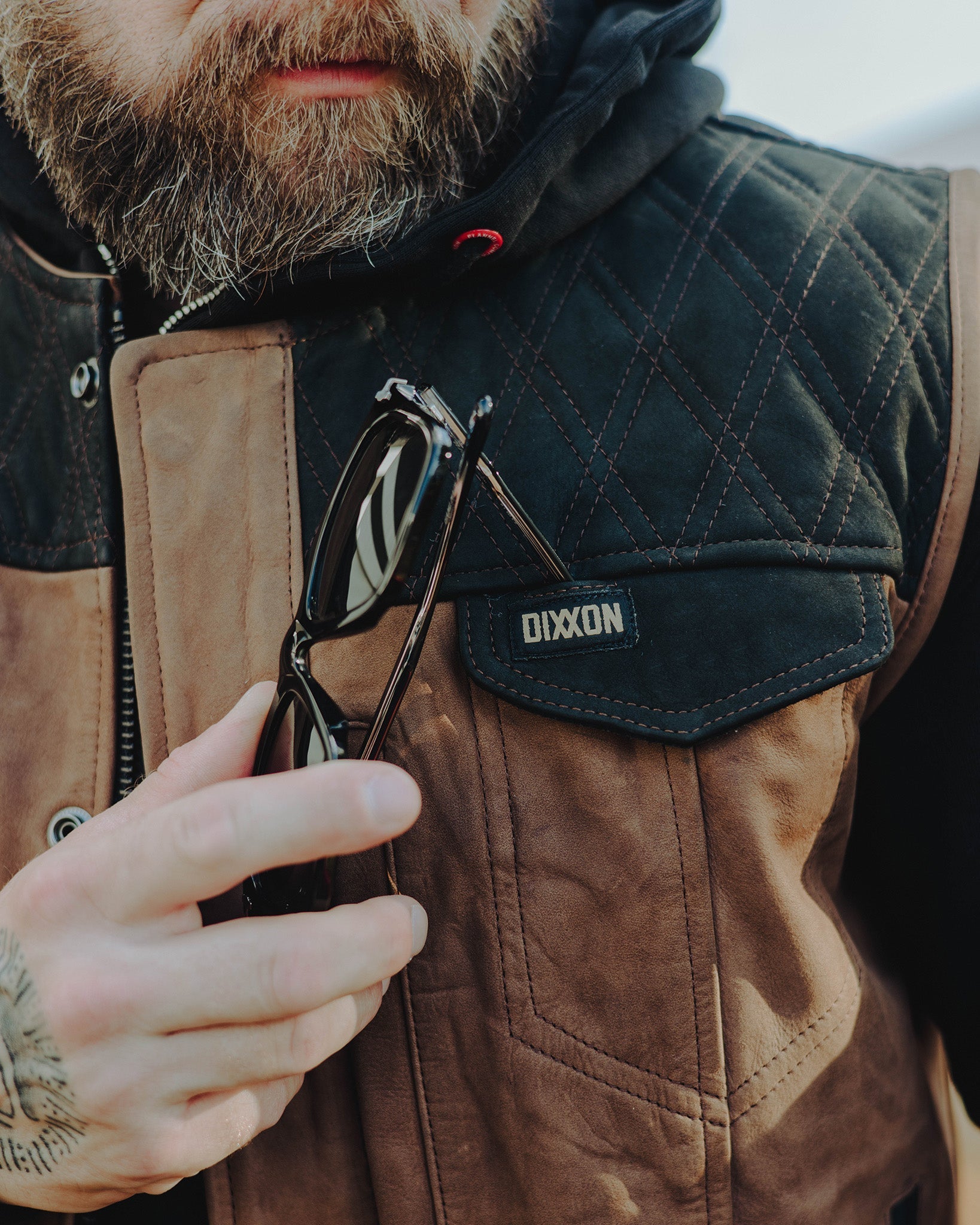 Humboldt Diamond Stitch Suede Leather Vest - Black & Mahogany