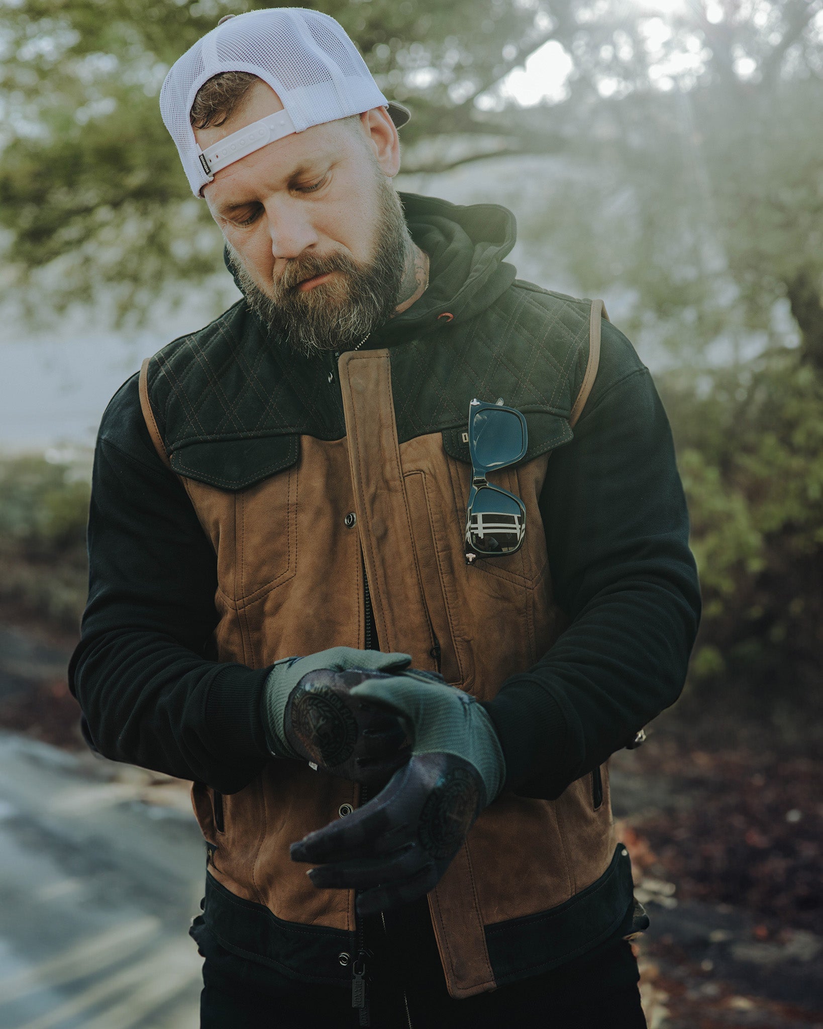 Humboldt Diamond Stitch Suede Leather Vest - Black & Mahogany