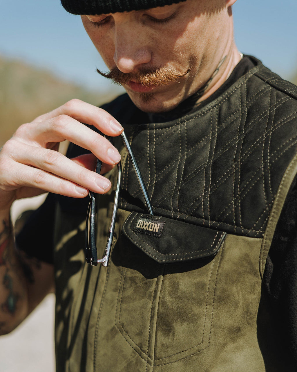 Humboldt Diamond Stitch Suede Leather Vest - Black & Olive Green