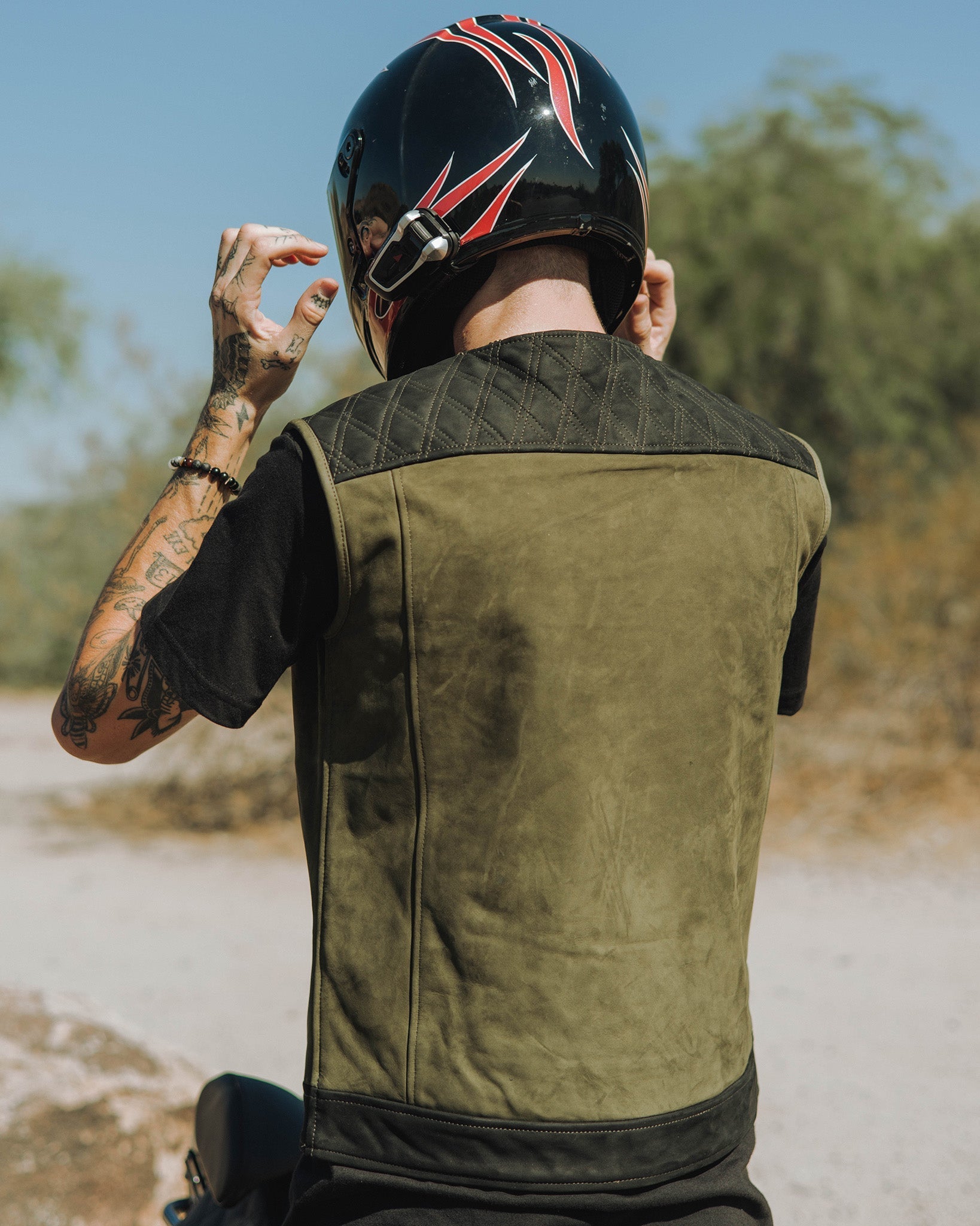 Humboldt Diamond Stitch Suede Leather Vest - Black & Olive Green