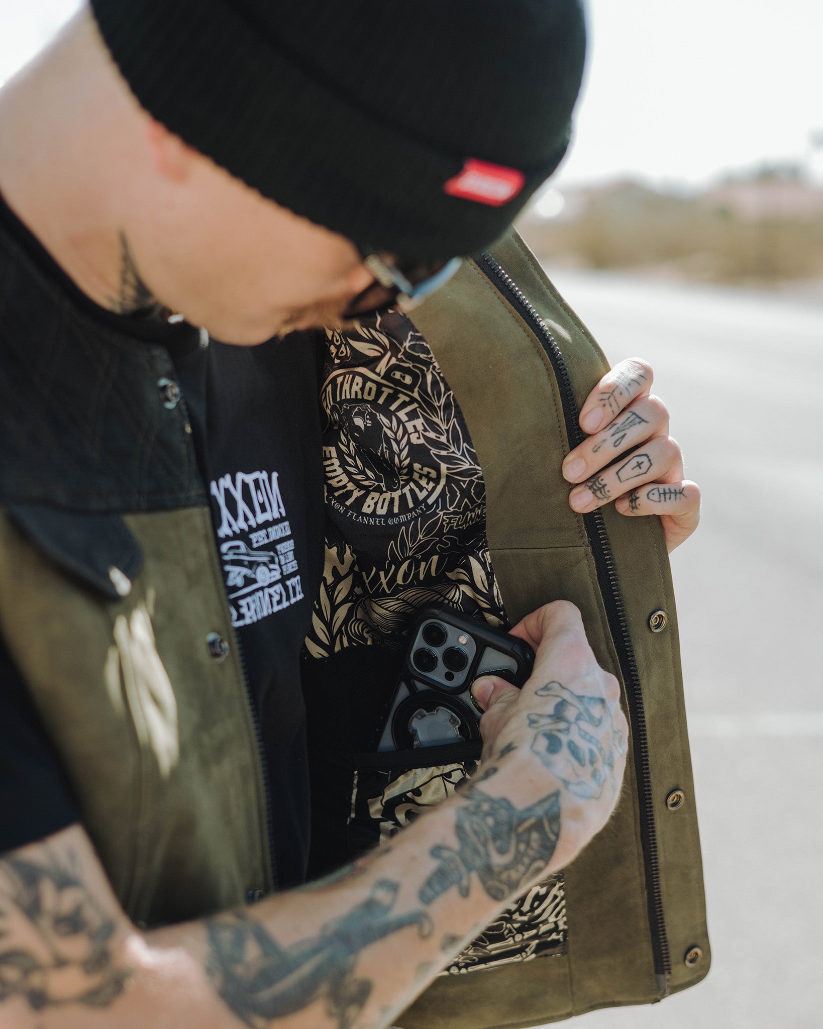 Humboldt Diamond Stitch Suede Leather Vest - Black & Olive Green