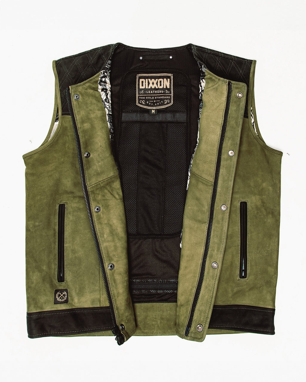 Humboldt Diamond Stitch Suede Leather Vest - Black & Olive Green