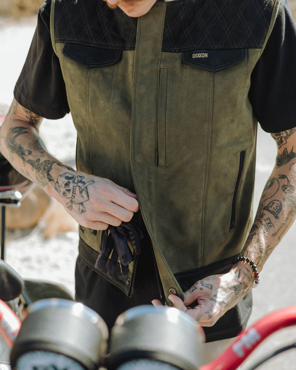 Humboldt Diamond Stitch Suede Leather Vest - Black & Olive Green