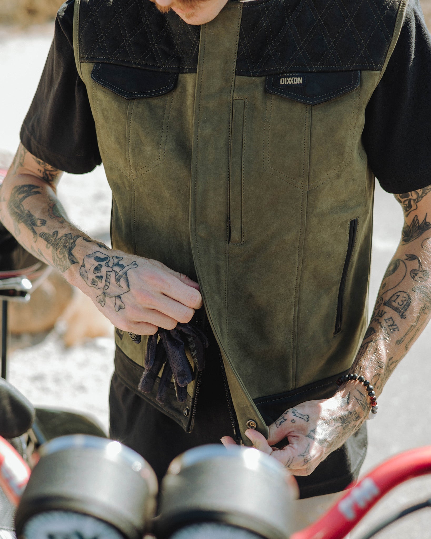 Humboldt Diamond Stitch Suede Leather Vest - Black & Olive Green