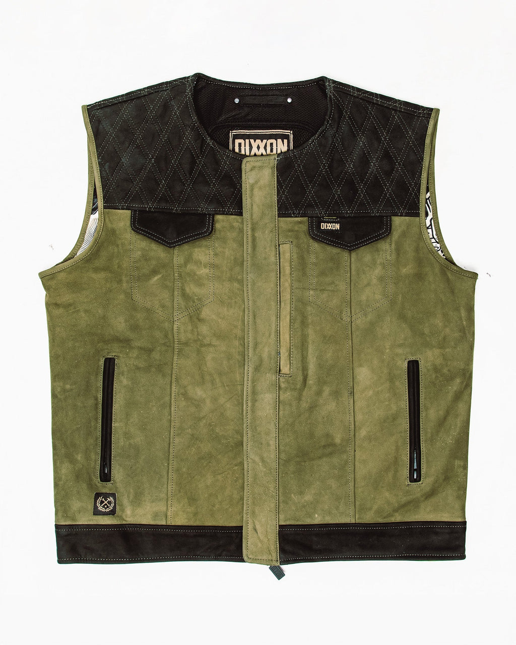 Humboldt Diamond Stitch Suede Leather Vest - Black & Olive Green