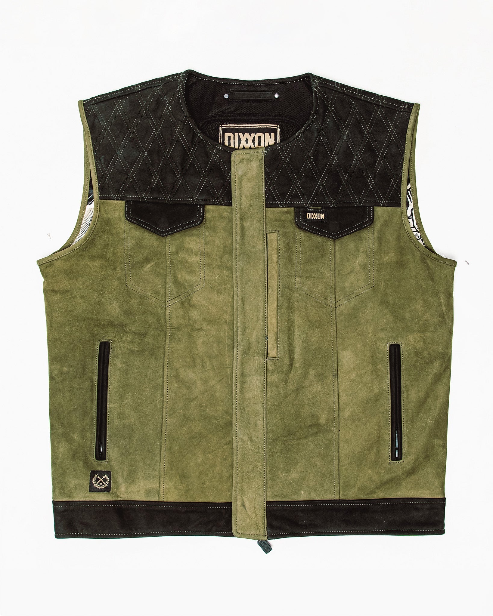 Humboldt Diamond Stitch Suede Leather Vest - Black & Olive Green
