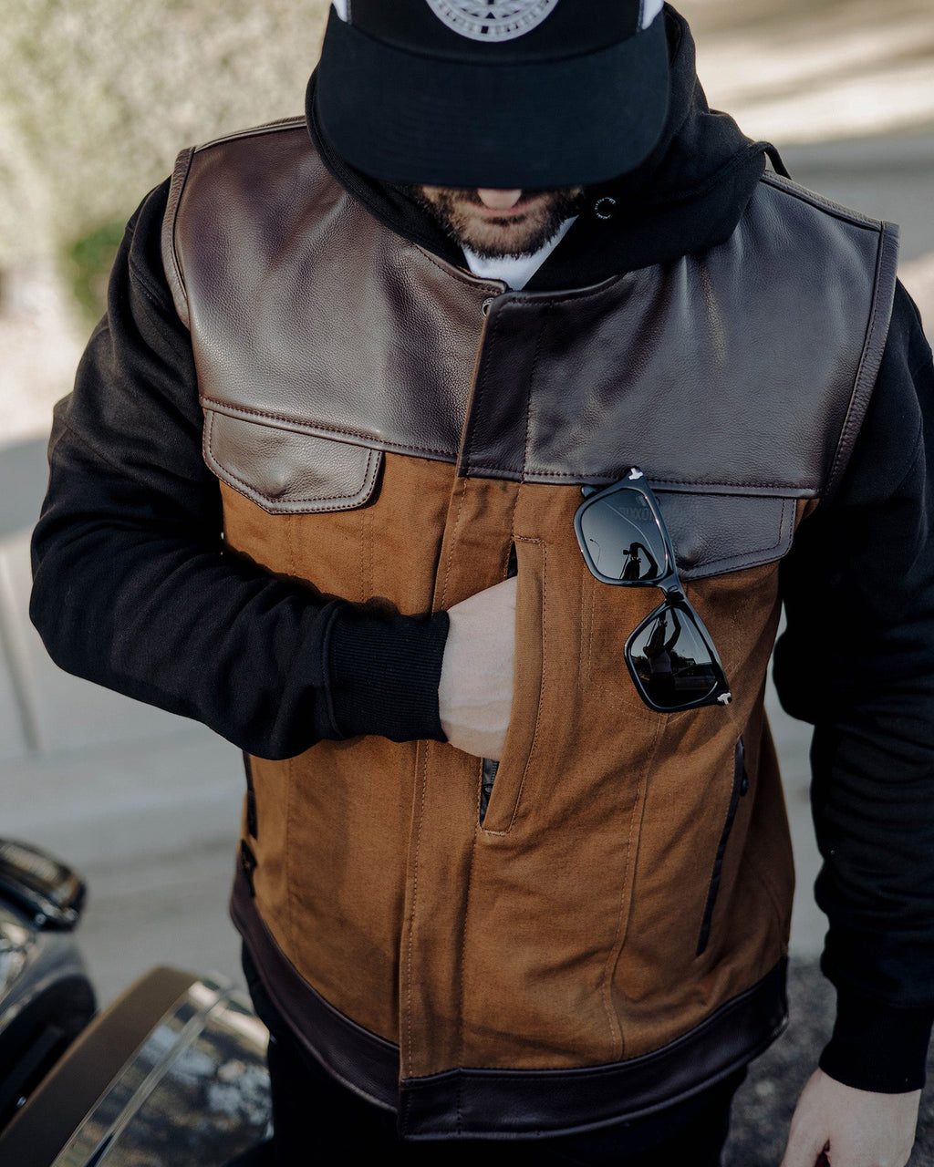 Jackson Leather & Canvas Vest - Brown