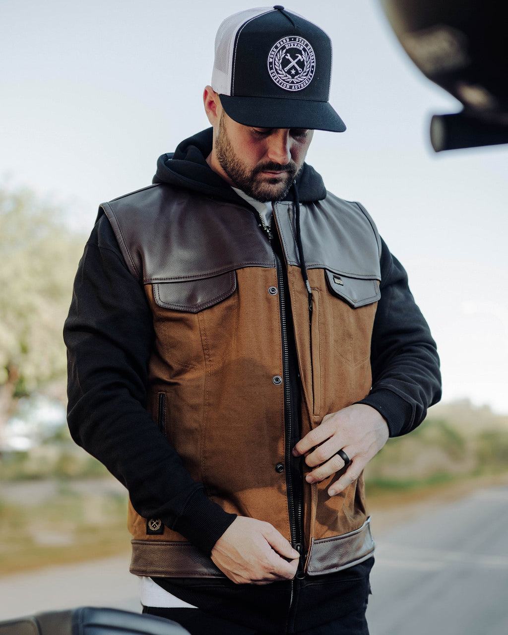 Jackson Leather & Canvas Vest - Brown