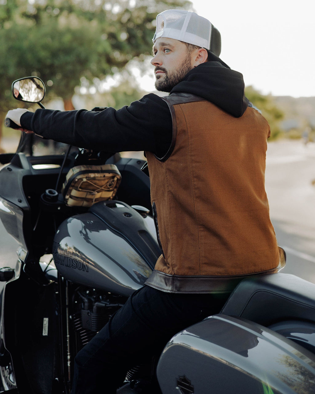 Jackson Leather & Canvas Vest - Brown