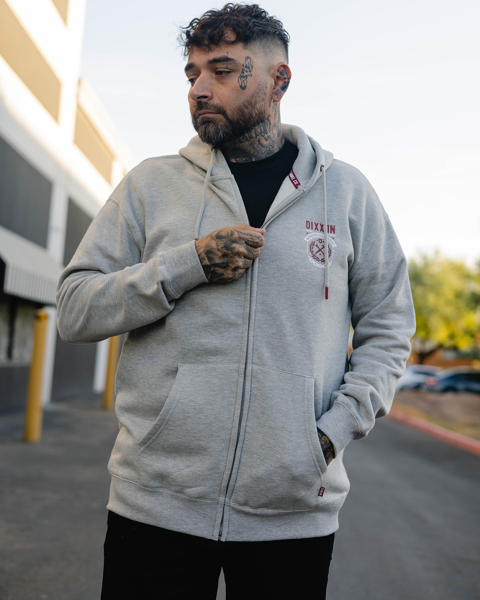 Maroon Weld Zip Up Hoodie - Heathered Gray