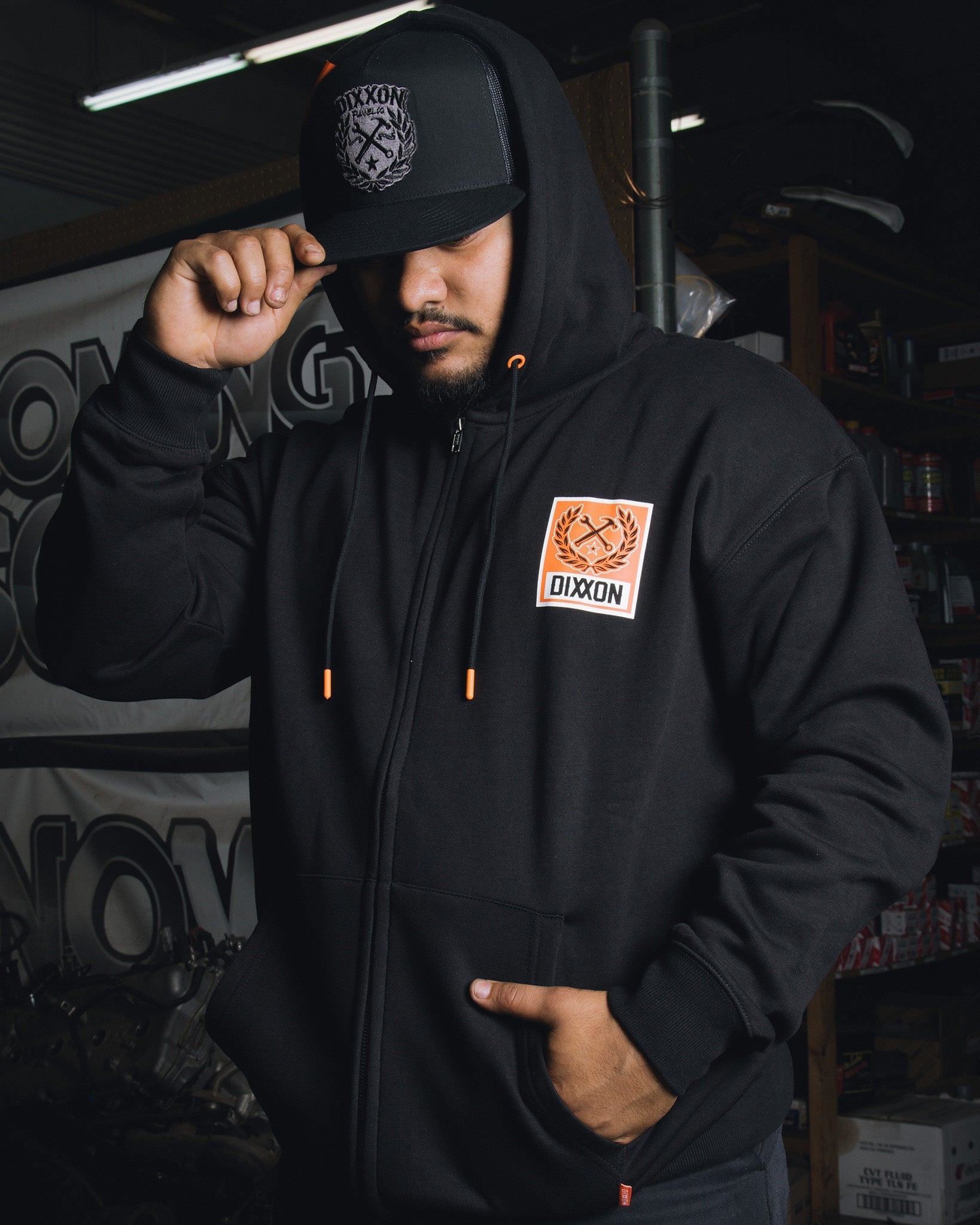 Orange Box Crest Zip Up Hoodie - Black