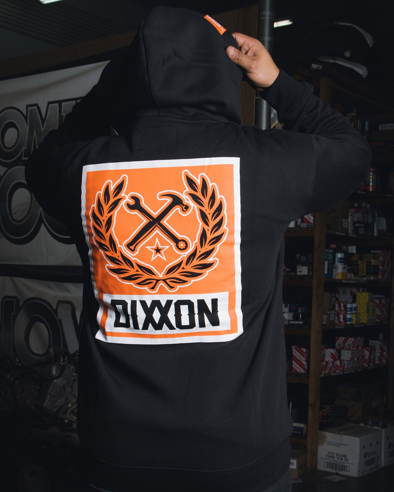 Orange Box Crest Zip Up Hoodie - Black