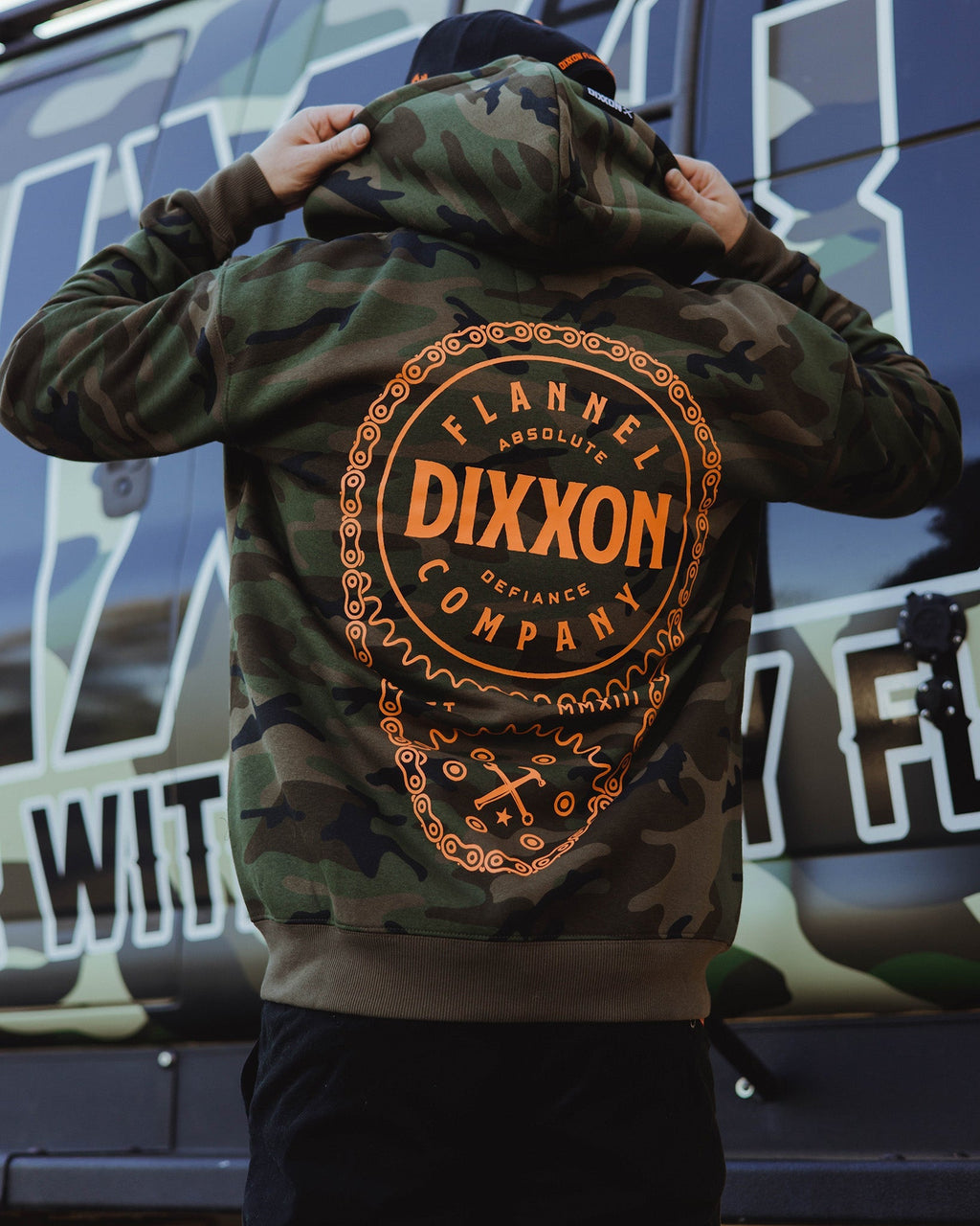 Orange Chain Driven Zip Up Hoodie - Camo