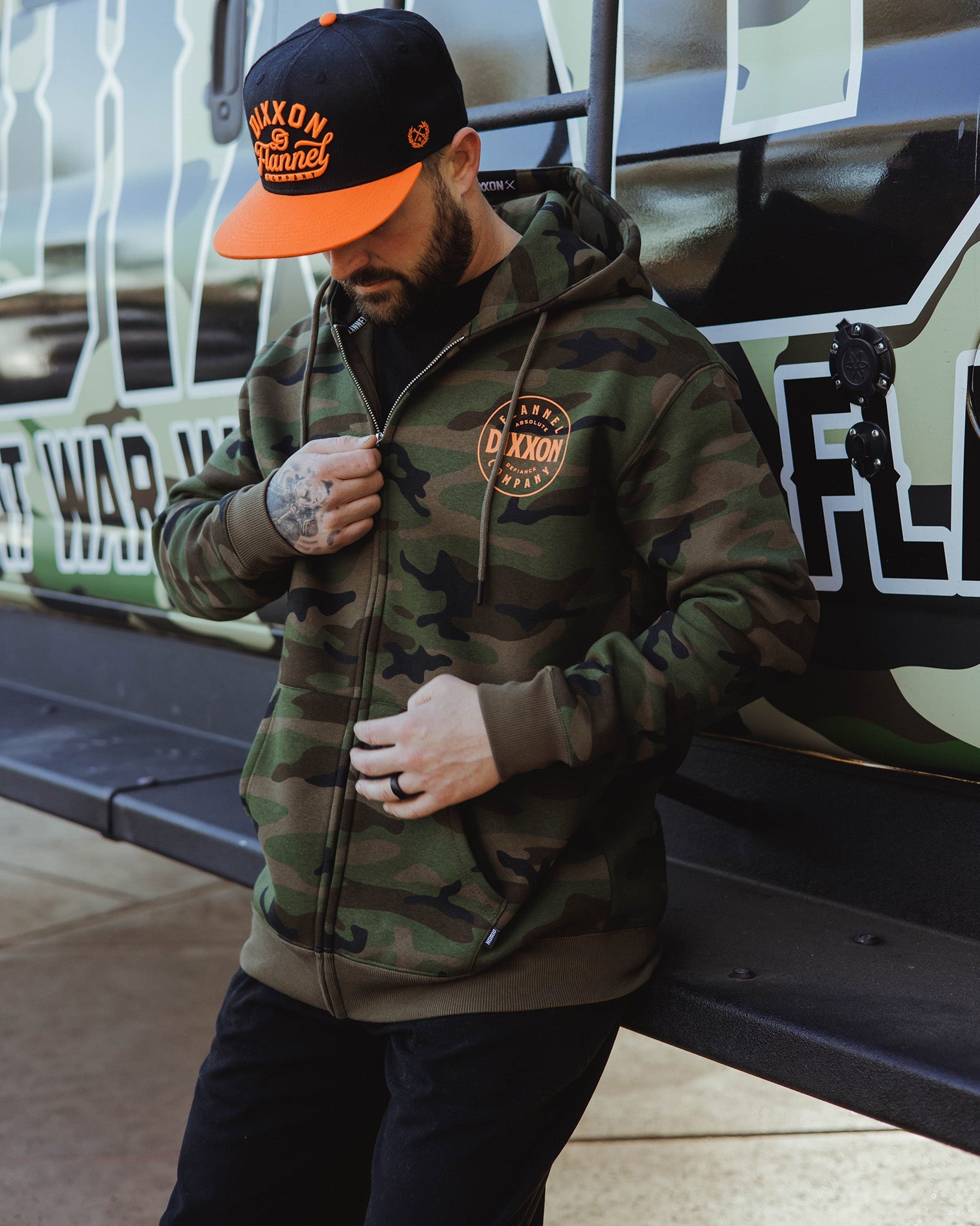 Orange Chain Driven Zip Up Hoodie - Camo