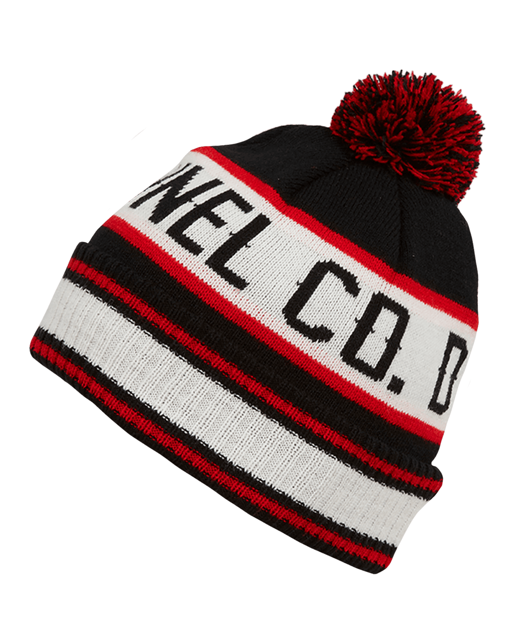 Puff Ball Beanie - Black, Red, & White