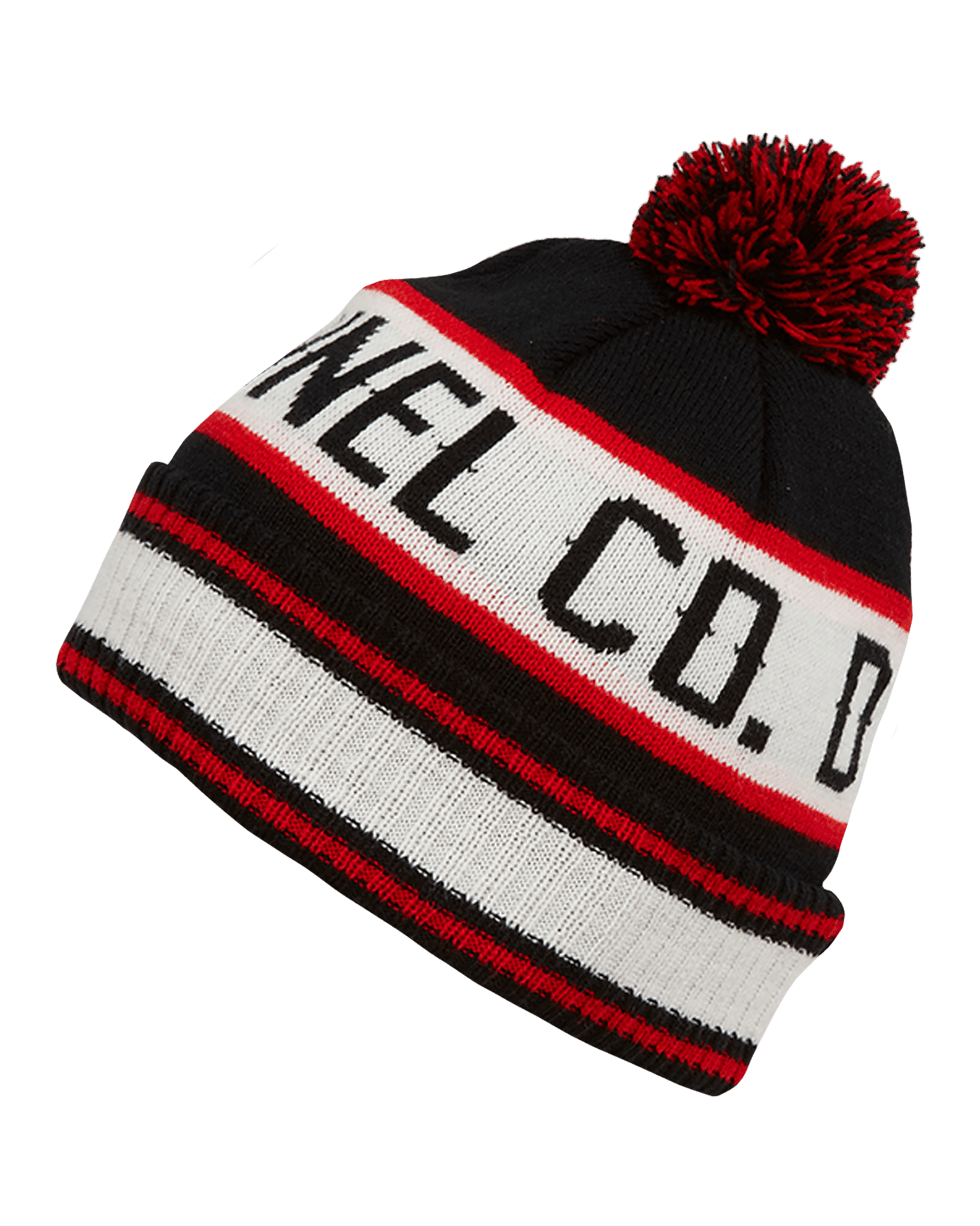 Puff Ball Beanie - Black, Red, & White