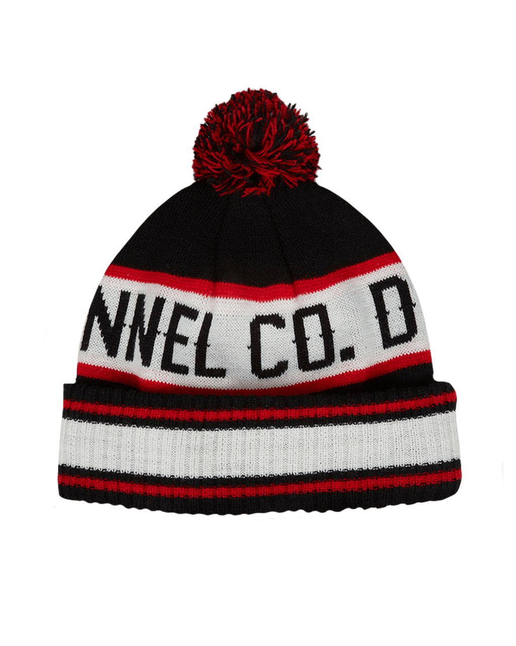 Puff Ball Beanie - Black, Red, & White