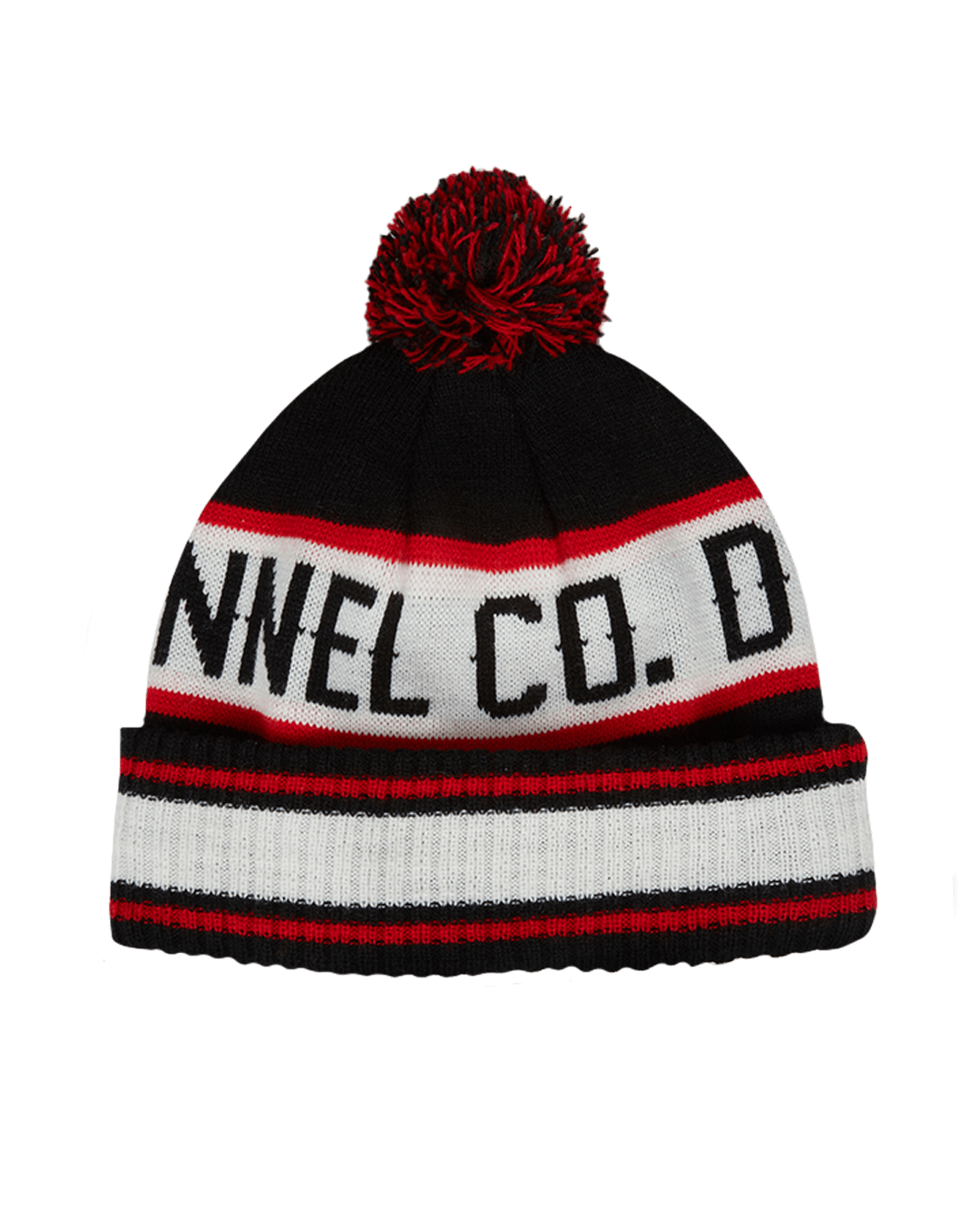 Puff Ball Beanie - Black, Red, & White