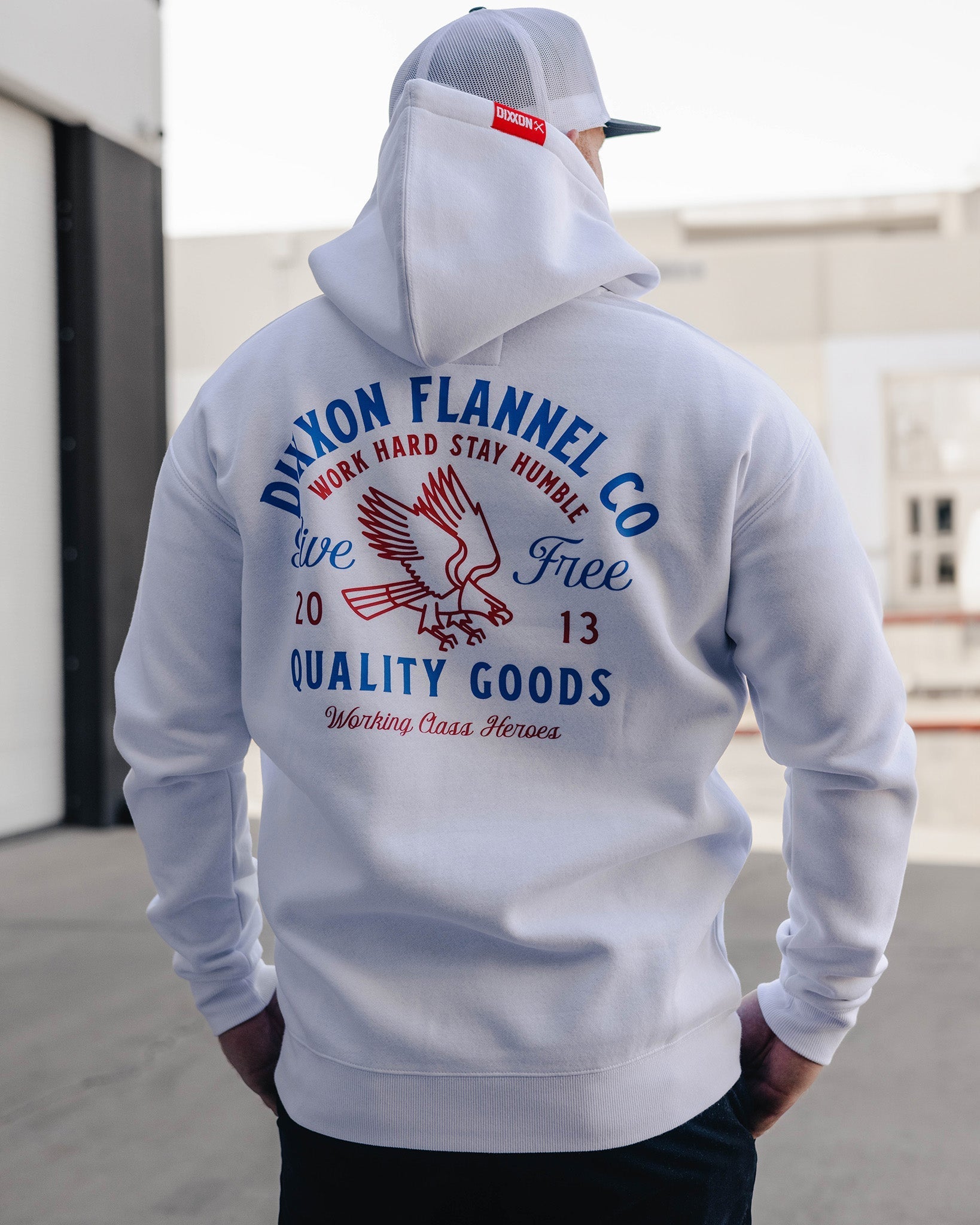 Red & Blue Quality Goods Pullover Hoodie - White
