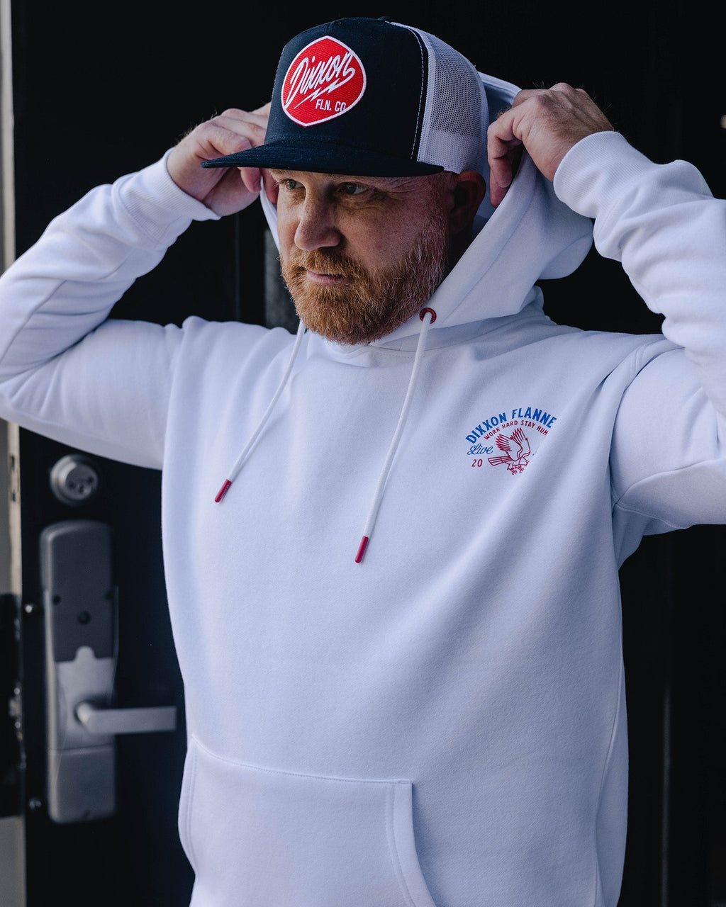 Red & Blue Quality Goods Pullover Hoodie - White