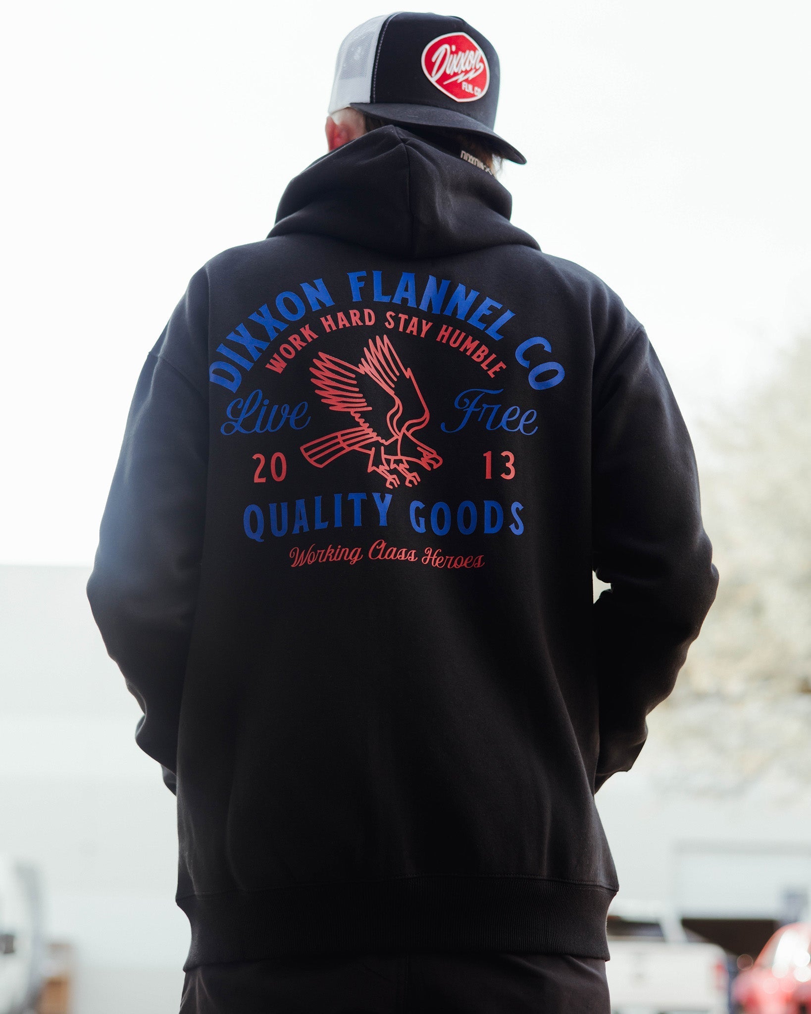 Red & Blue Quality Goods Zip Up Hoodie - Black