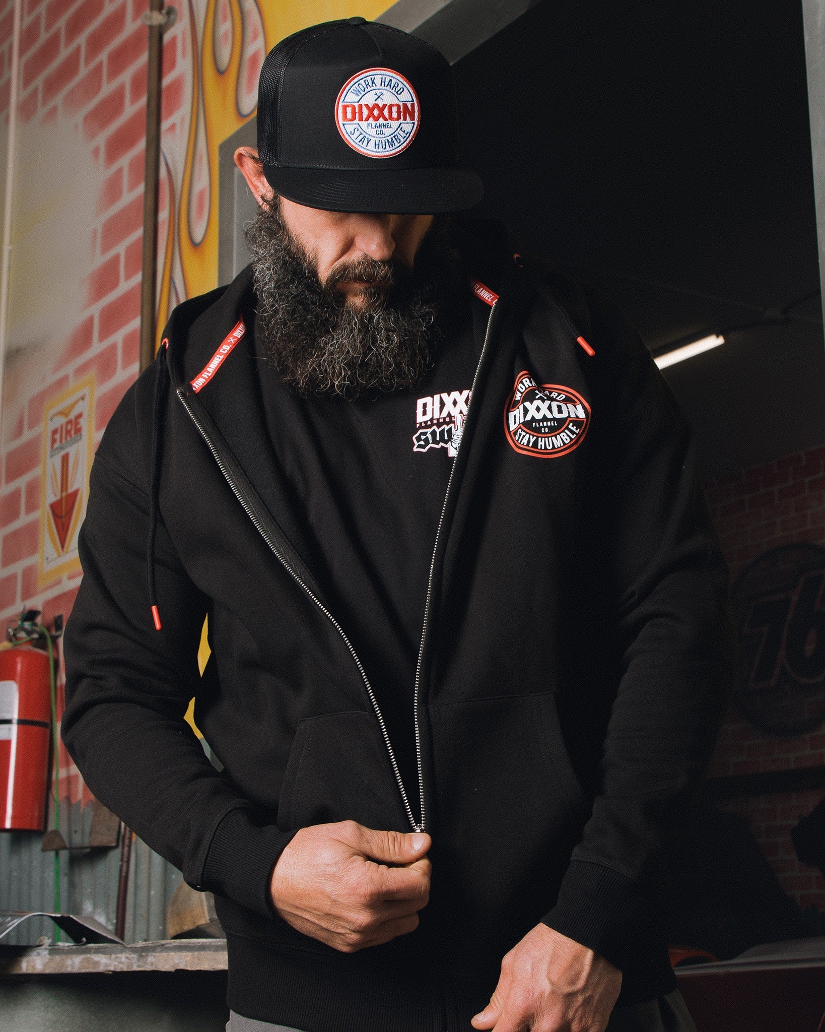 Red Corpo Zip Up Hoodie - Black