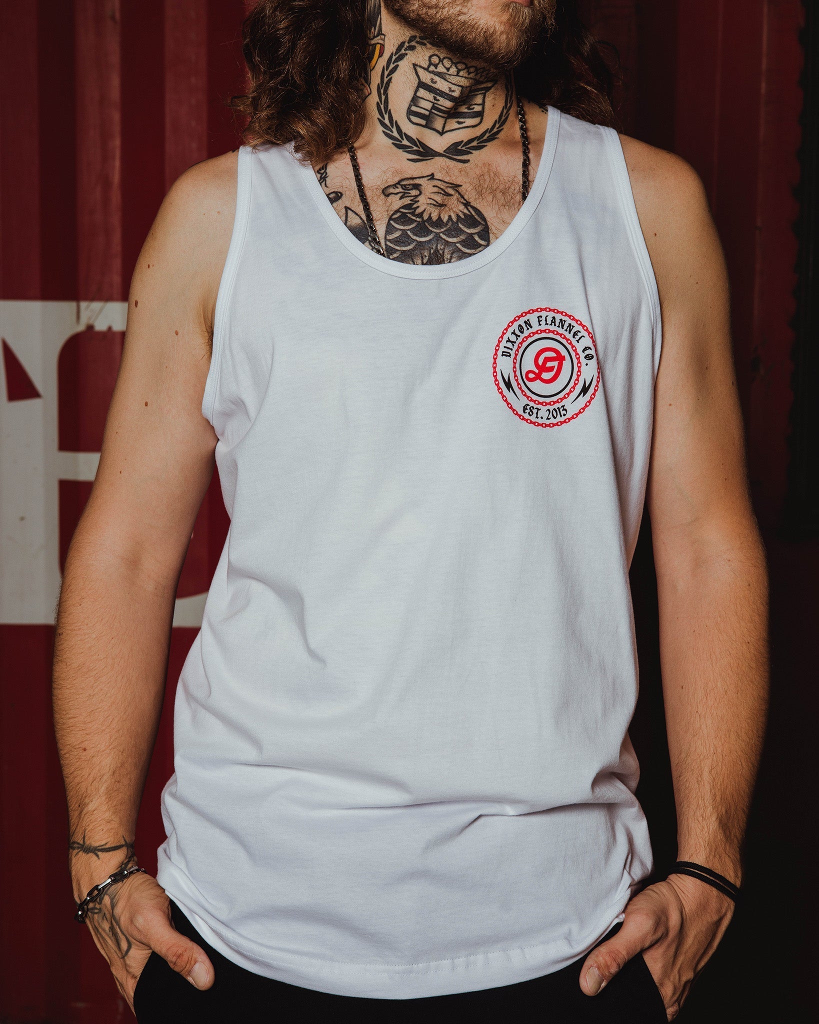 Red & Black Linked Tank - White