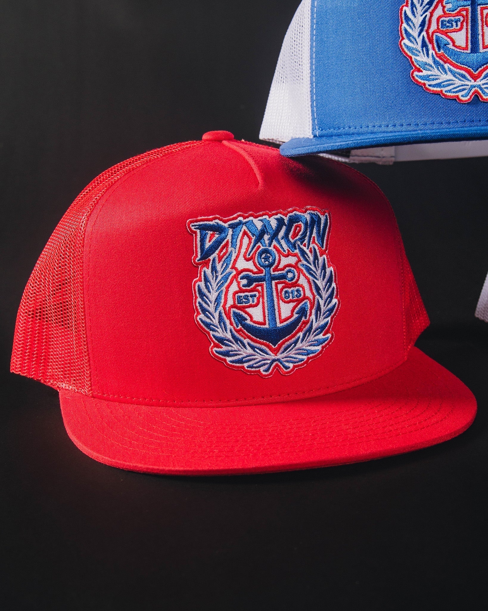 Salty Crest Flat Bill Trucker Snapback - Red, White, & Blue