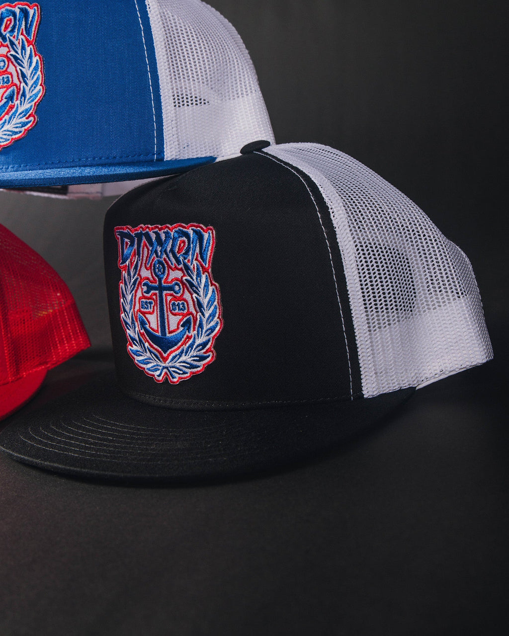 Salty Crest Flat Bill Trucker Snapback - Red, White, & Blue