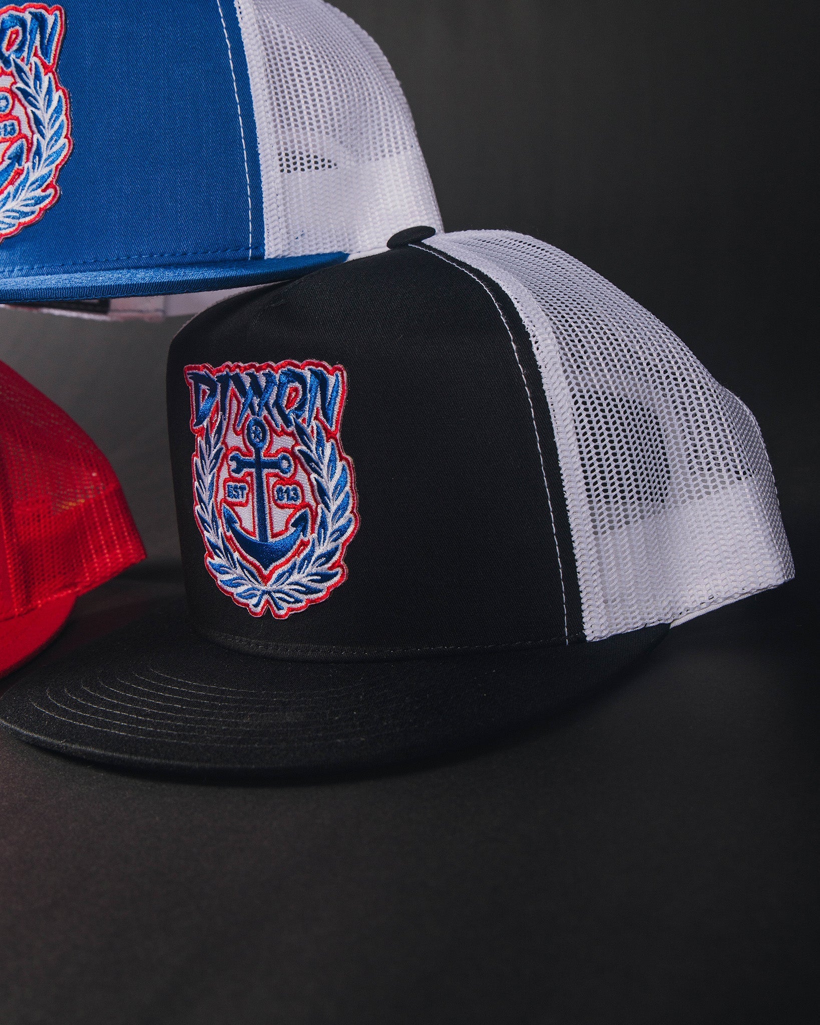 Salty Crest Flat Bill Trucker Snapback - Red, White, & Blue