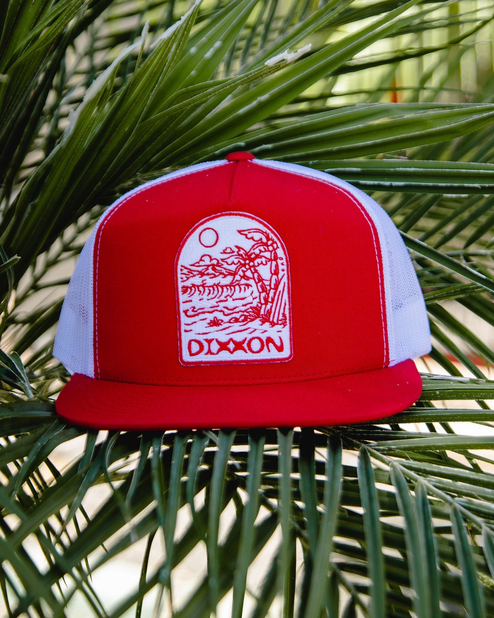 Seaside Flat Bill Trucker Snapback - Red & White