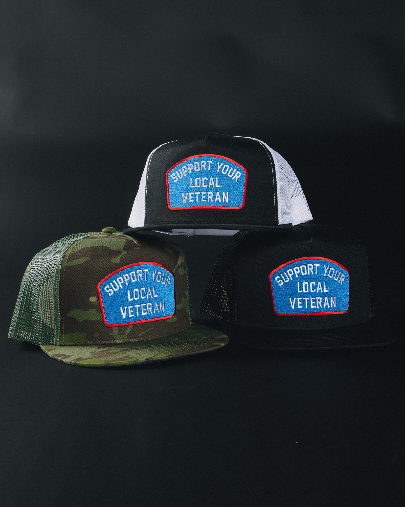 Support Your Local Veteran Flat Bill Trucker Snapback - Red, White, & Blue