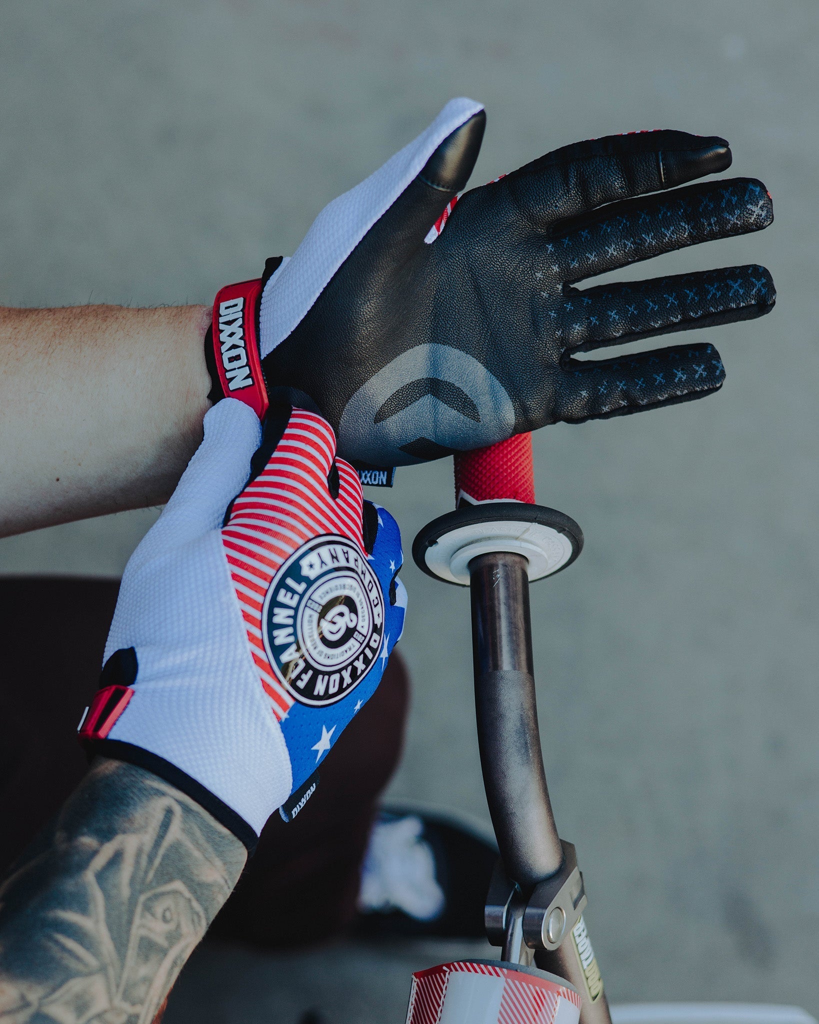 Traditions of Rebellion Moto Gloves - Red, White, & Blue