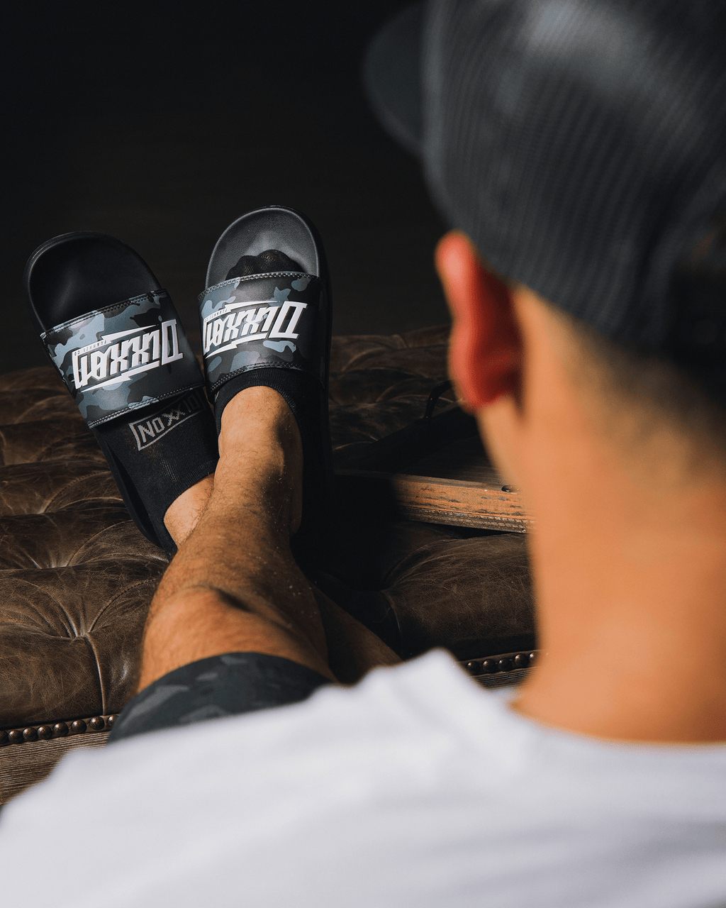 White Bolt Slides - Black Camo