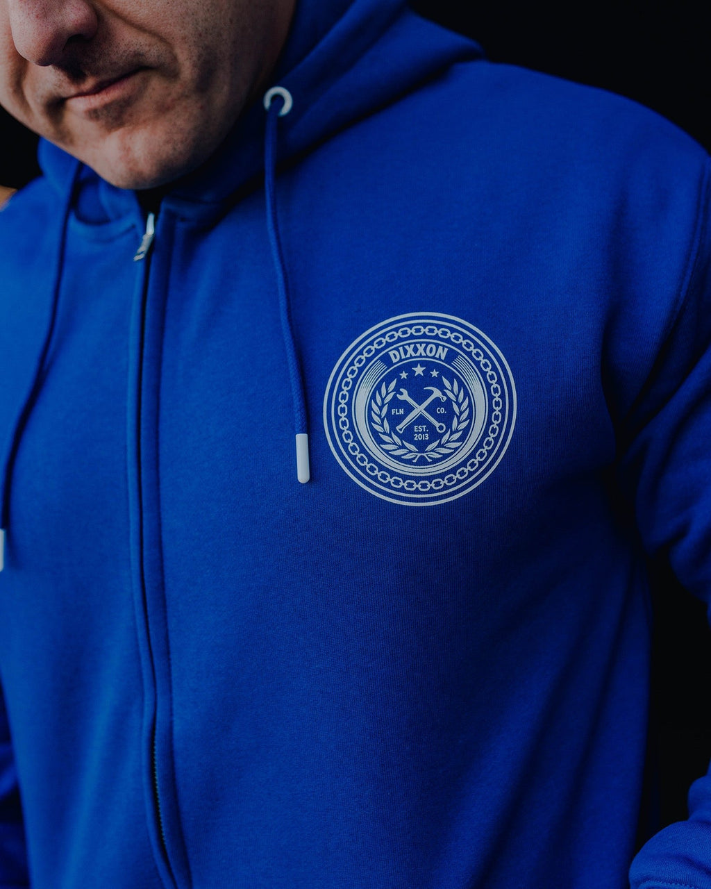 White Chain Badge Zip Up - Blue