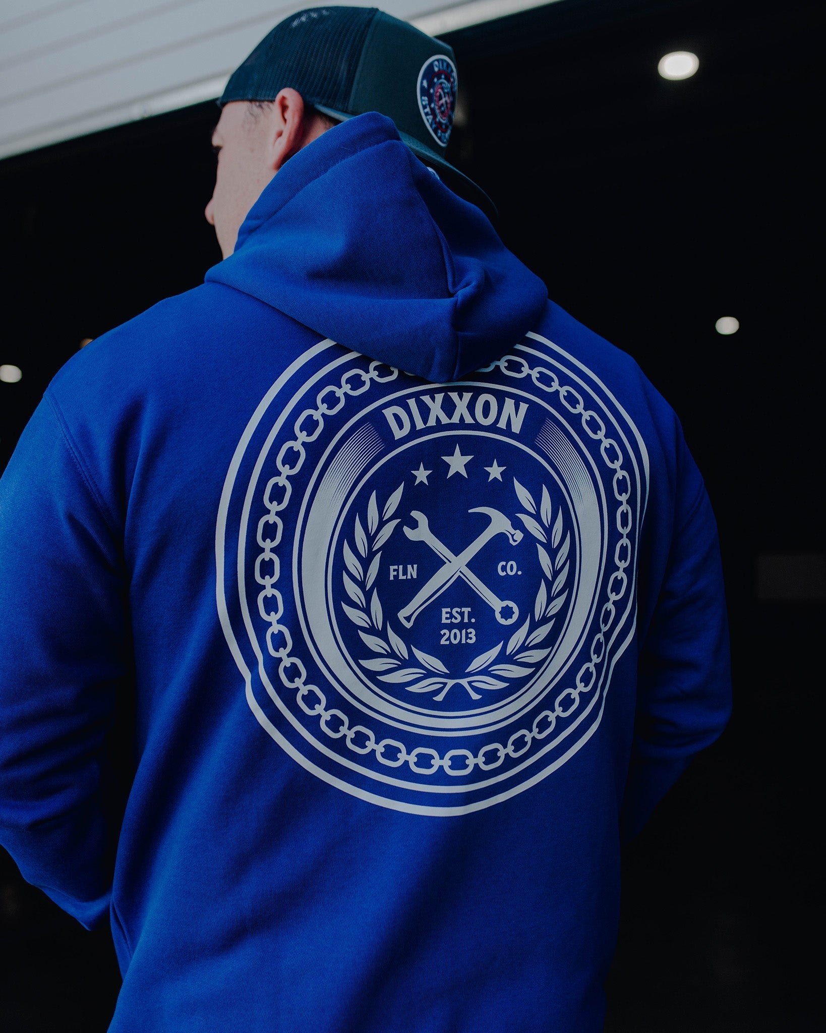 White Chain Badge Zip Up - Blue