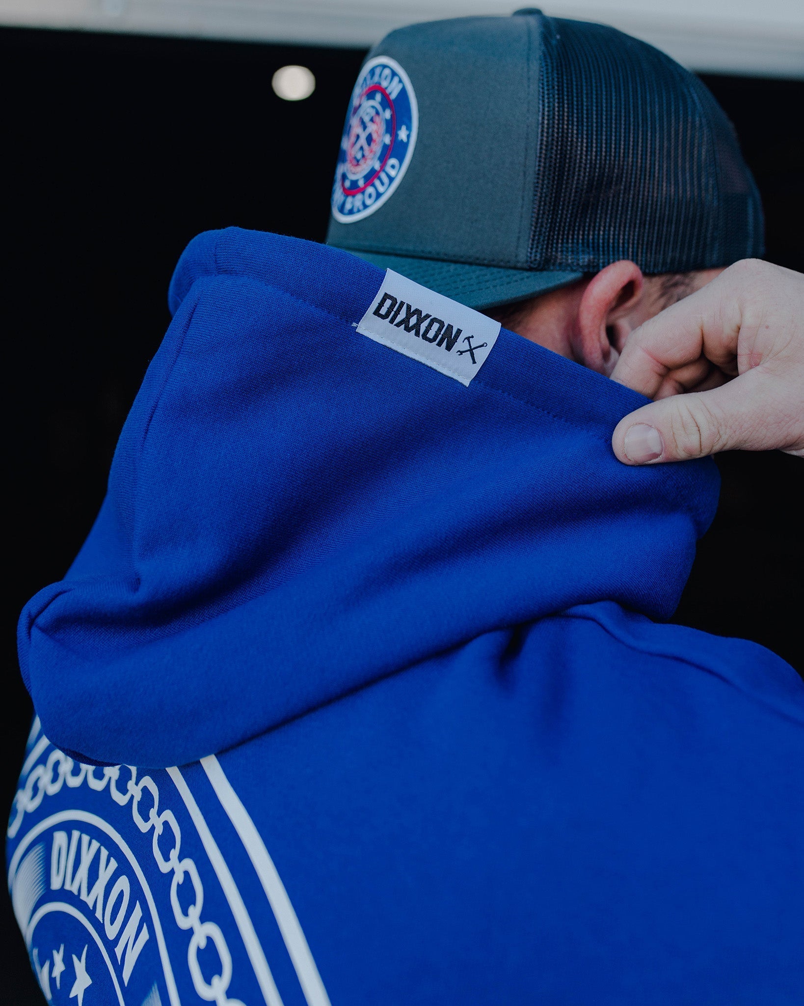 White Chain Badge Zip Up - Blue