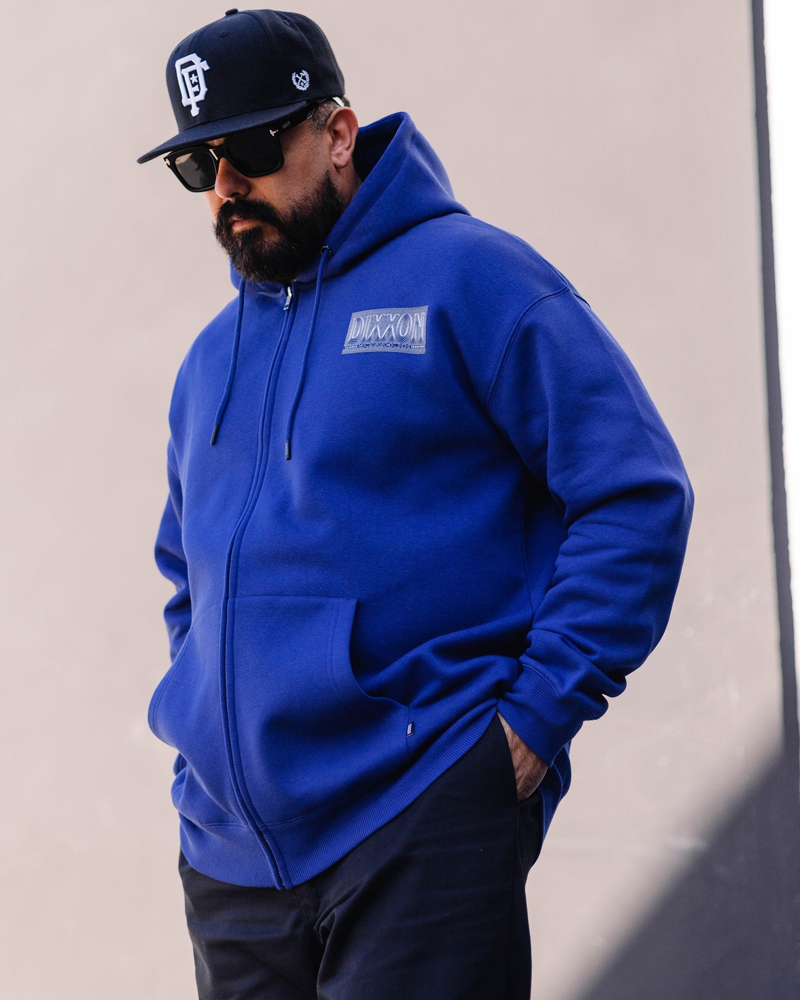 White Epicenter Zip Up Hoodie - Blue