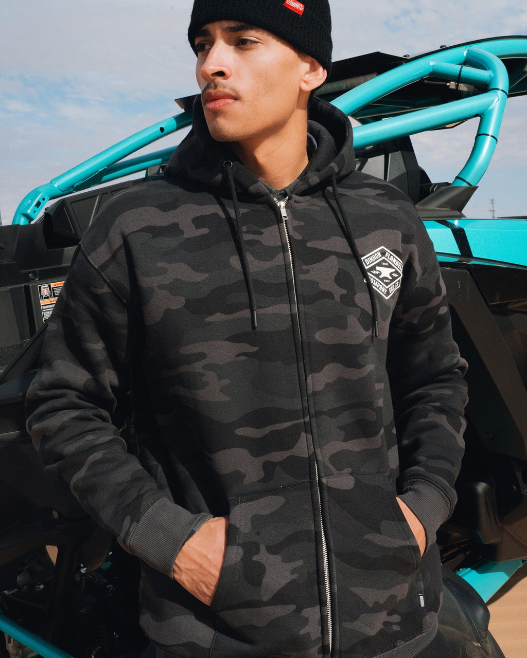 White Forged Zip Up Hoodie - Black Camo